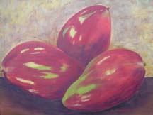 still life of 3 red mangos by artist Jeanie Watson