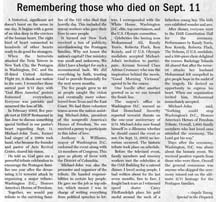 Scan of september 11 newspaper article by writer Angela Young
