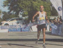 Jose Maraks winning the Morgan Hill Marathon. Photo by Aaron Callanta.