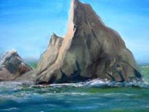 Painting of a seascape at Martins beach by artist Angie Young